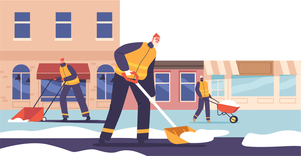 Illustration of people shoveling snow