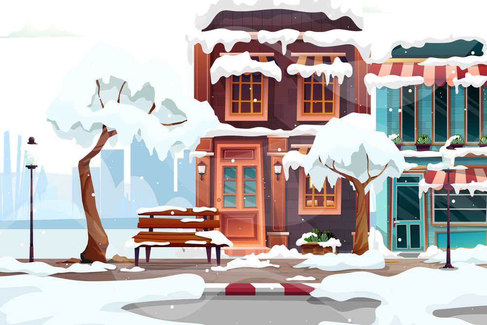 Illustration of winter-city-with-houses